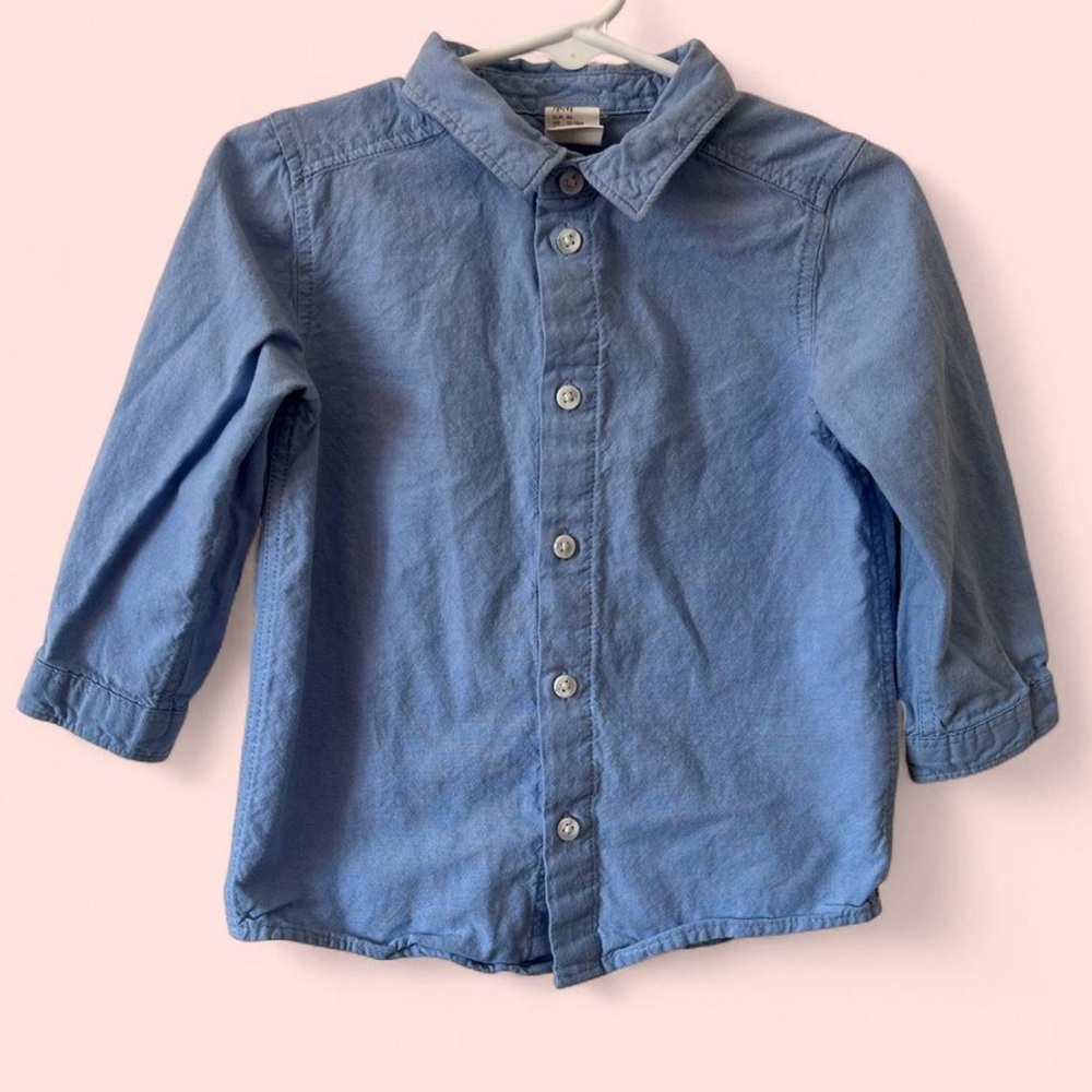 12-18M Boys H&M Chambray Soft Blue Denim Button Up Long Sleeve Collared Shirt